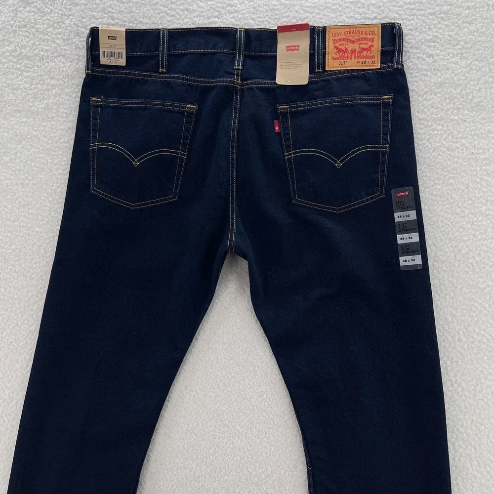 Levis 513 Jeans Mens 38x32 Blue Slim Straight Jeans Indigo Denim Preppy Grunge